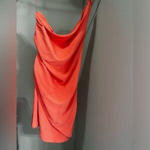 Glam one shoulder coral dress